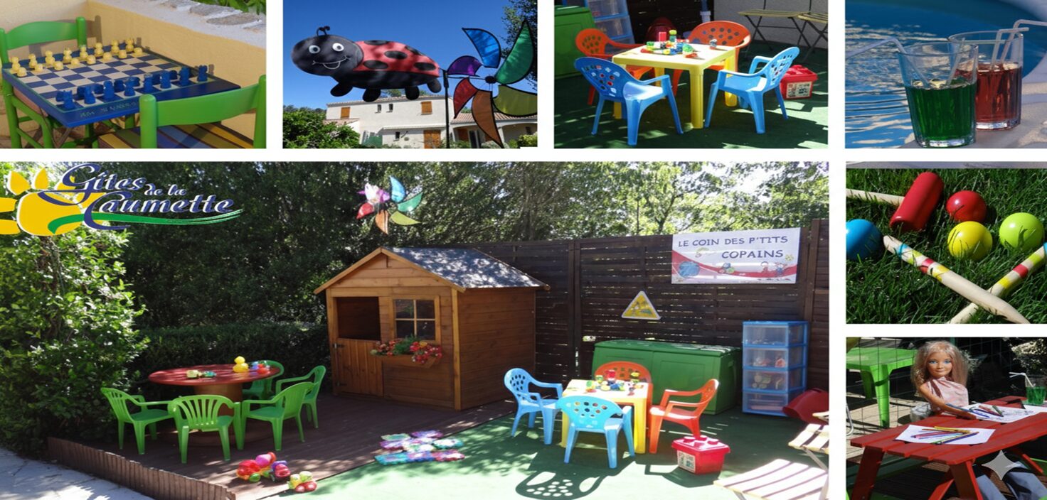 Ensemble des gîtes de la Caumette au pied du Pic Saint-Loup. Espace enfants