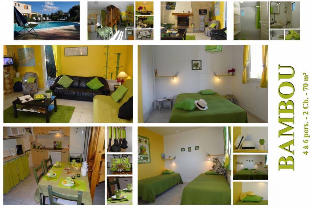 Mixte photos du Gîte Bambou aux Gîtes de la Caumette, location de vacances dans l’Hérault