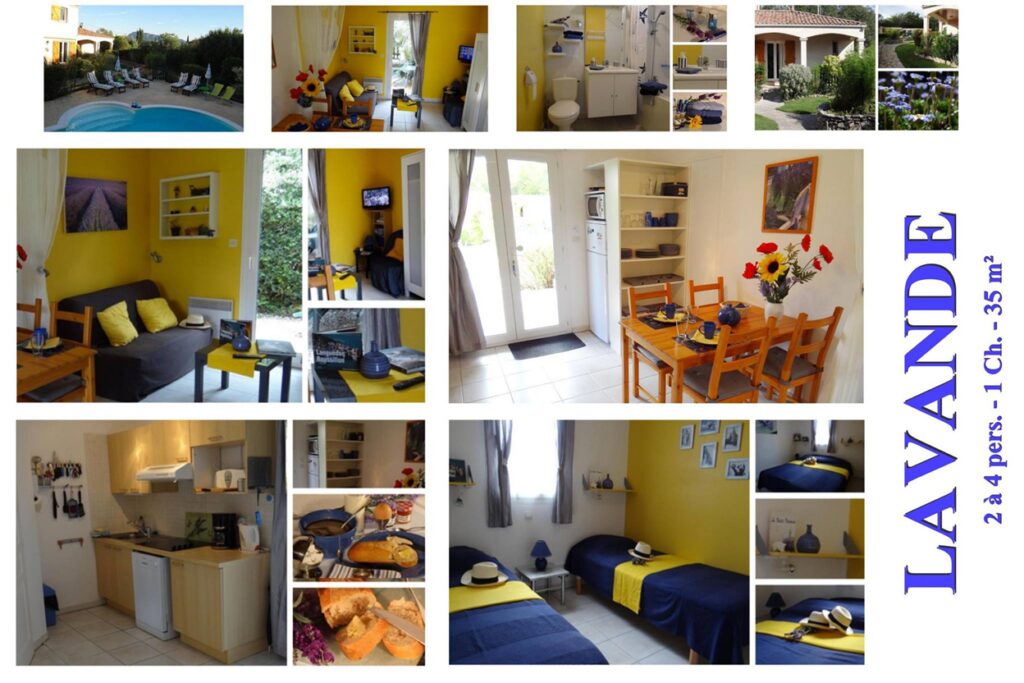 Mixte de photos du Gîte Lavande aux Gîtes de la Caumette, location de vacances dans l’Hérault